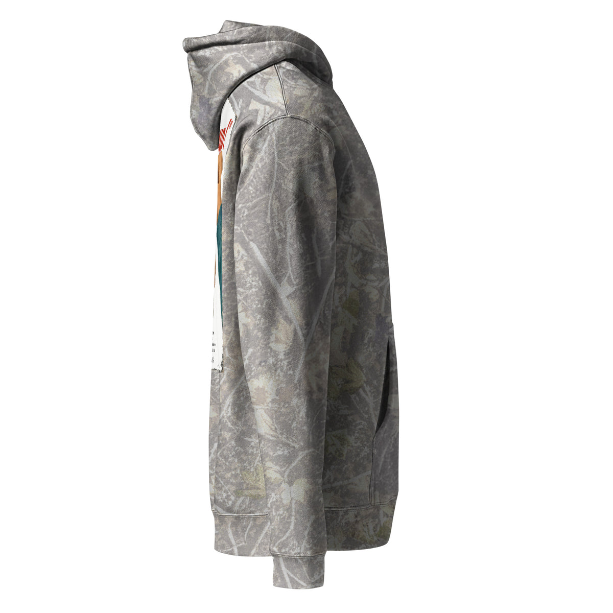 Whoop Ass Camo hoodie in Deadwood Tree Camo, side view by Shore Lines Apparel Co.