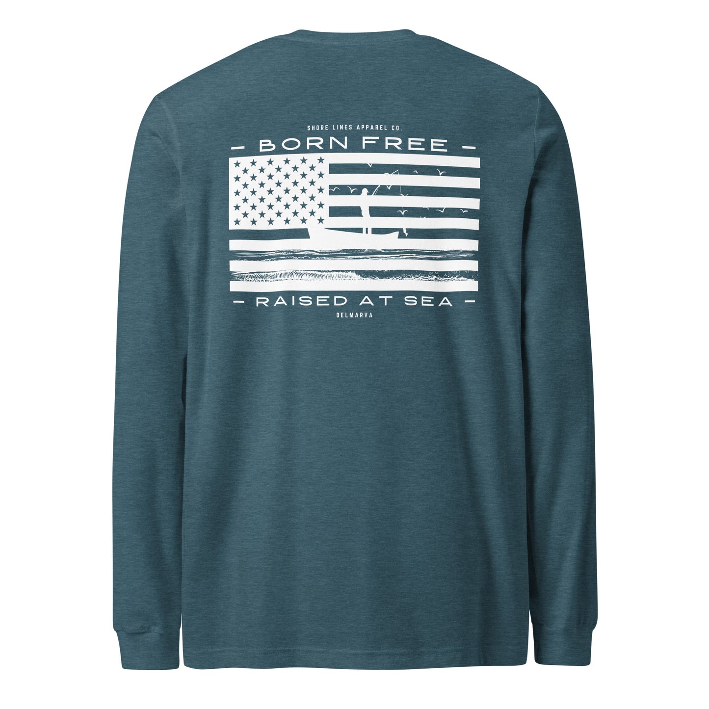 Born Free Raised at Sea | Core LS-teal-Shore Lines Apparel Co.