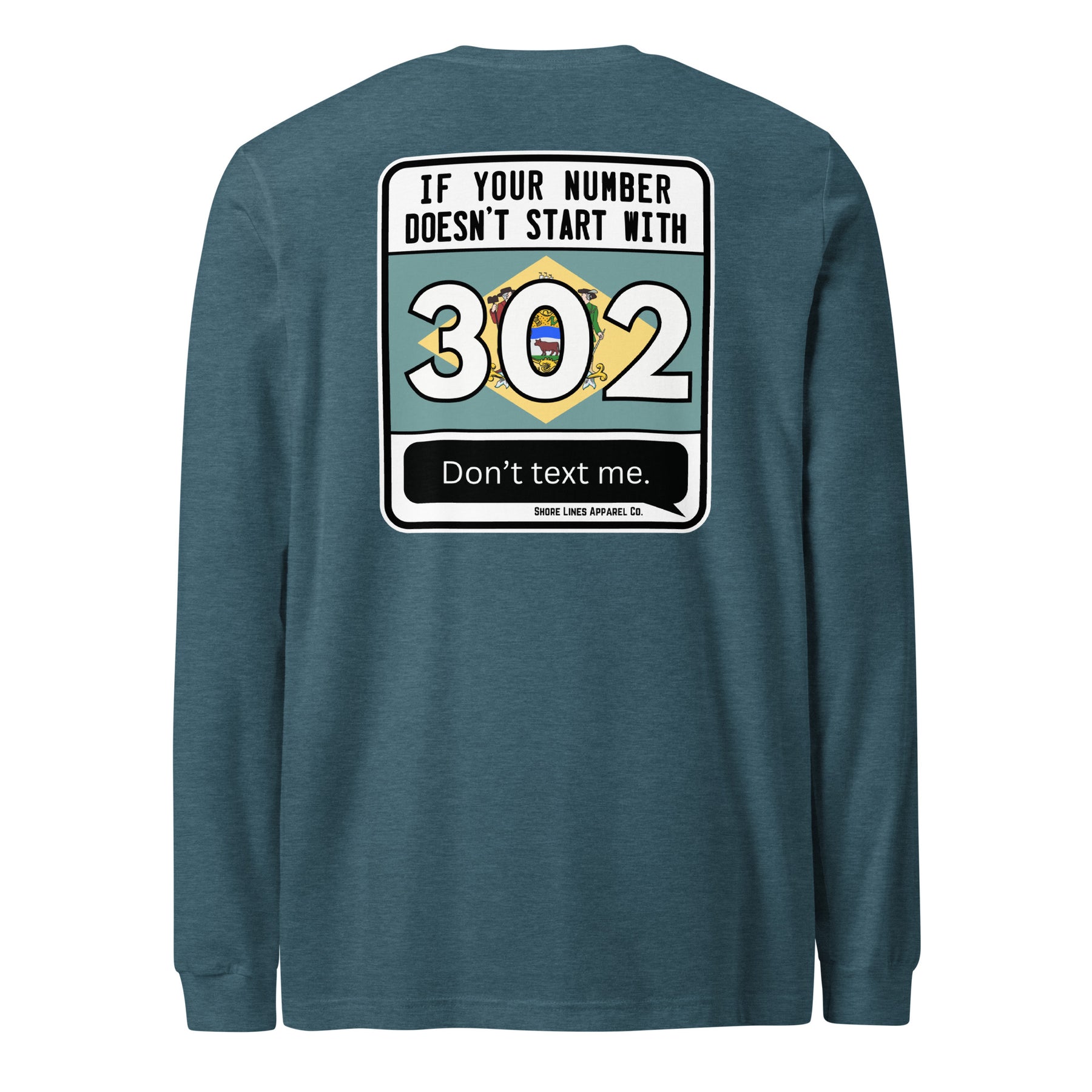 302 Area Code | Long Sleeve-teal-Shore Lines Apparel Co.