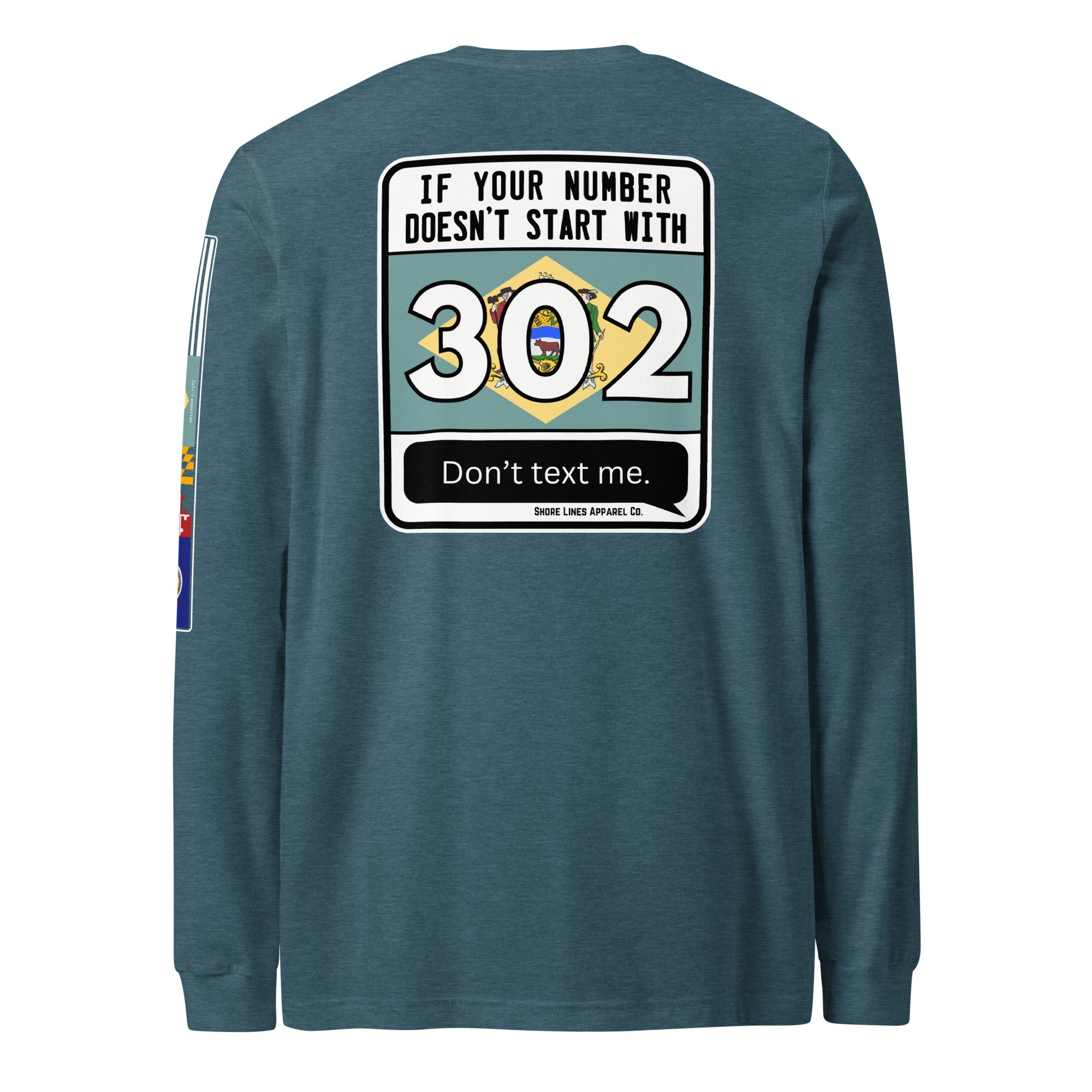 302 Area Code | Long Sleeve P-teal-Shore Lines Apparel Co.