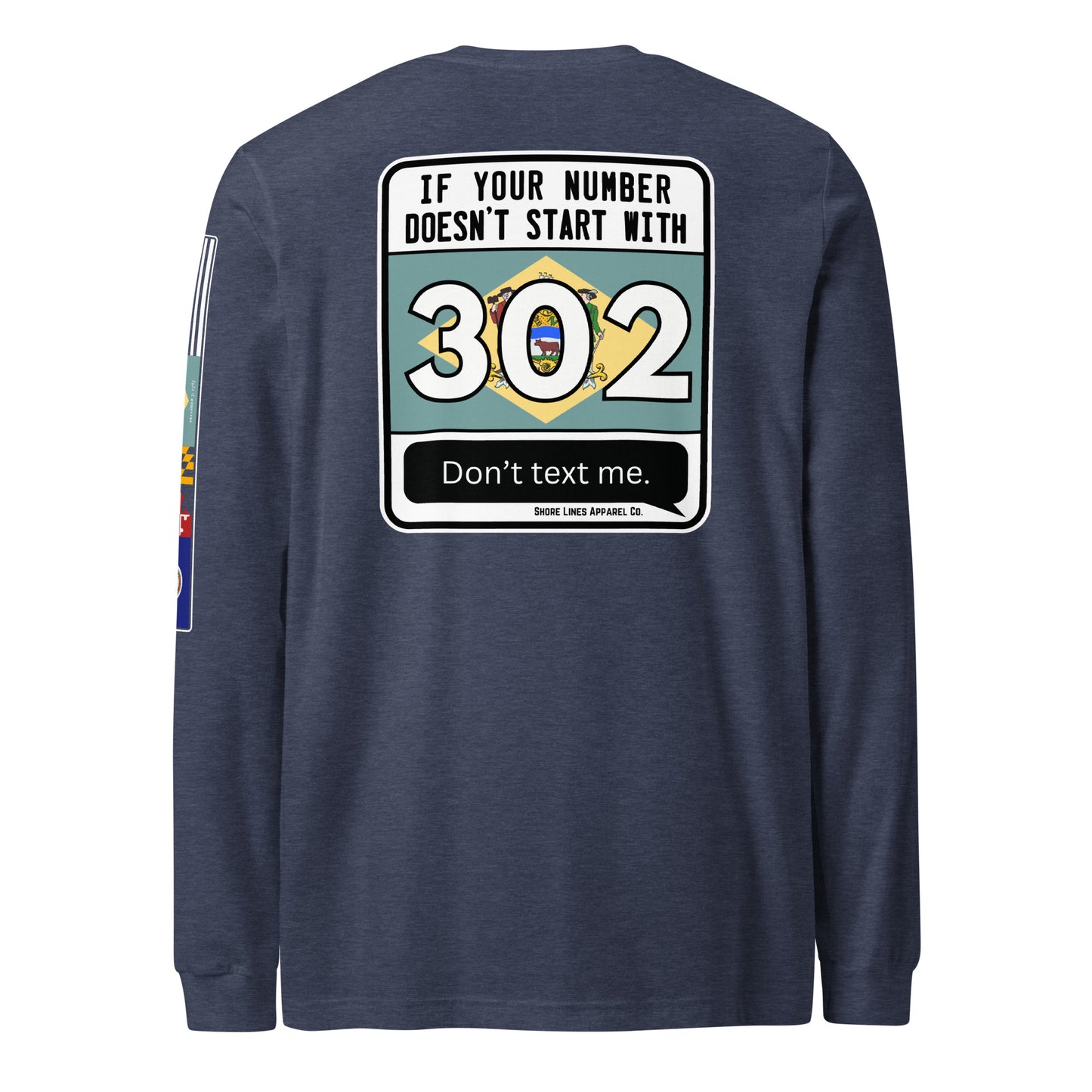 302 Area Code | Core LS P-heathernavy-Shore Lines Apparel Co.