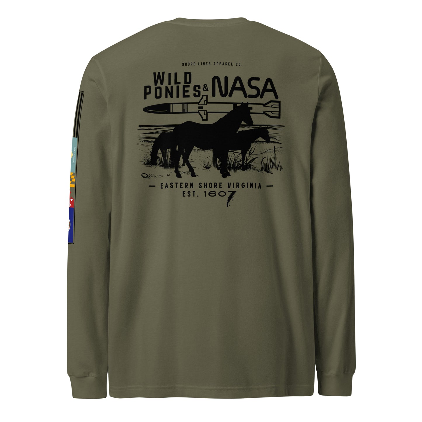 Wild Ponies and NASA | Core LS P-militarygreen-Shore Lines Apparel Co.