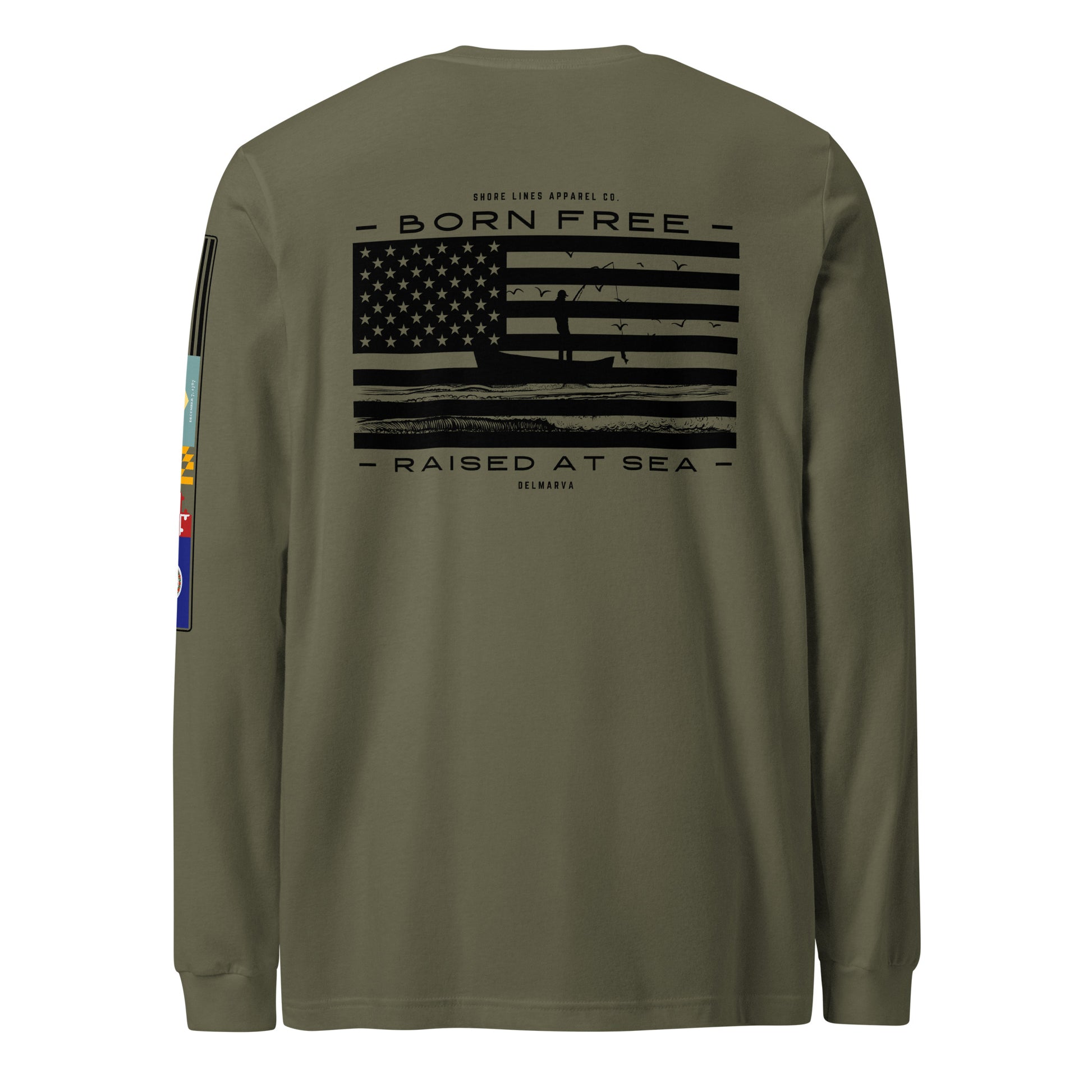 Born Free Raised at Sea | Core LS P-militarygreen-Shore Lines Apparel Co.