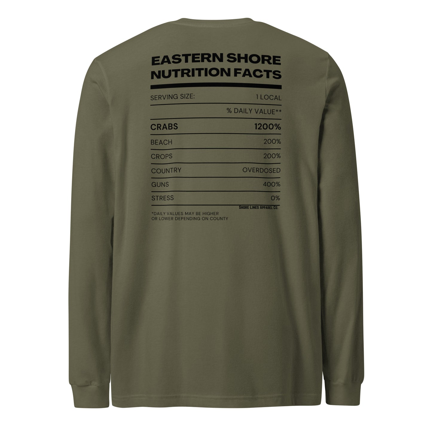 Nutrition Facts | Core LS-militarygreen-Shore Lines Apparel Co.