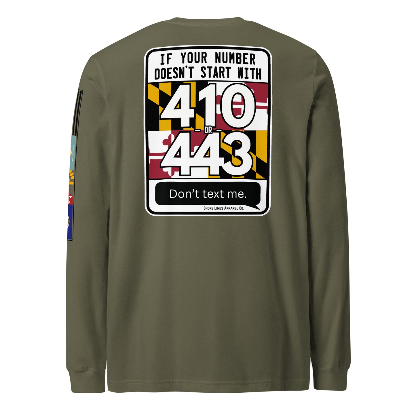 410/443 Area Code | Core LS P-militarygreen-Shore Lines Apparel Co.