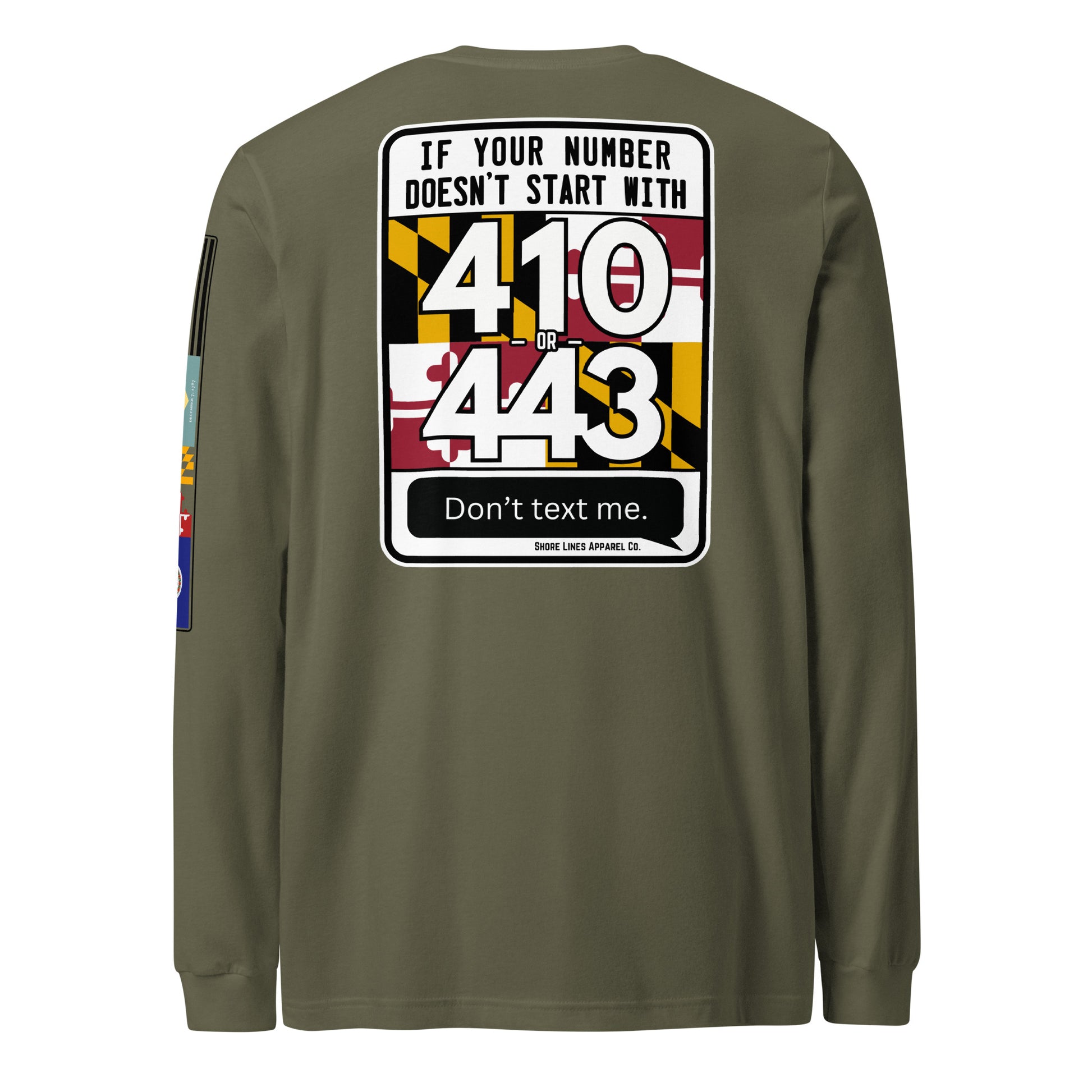 410/443 Area Code | Core LS P-militarygreen-Shore Lines Apparel Co.