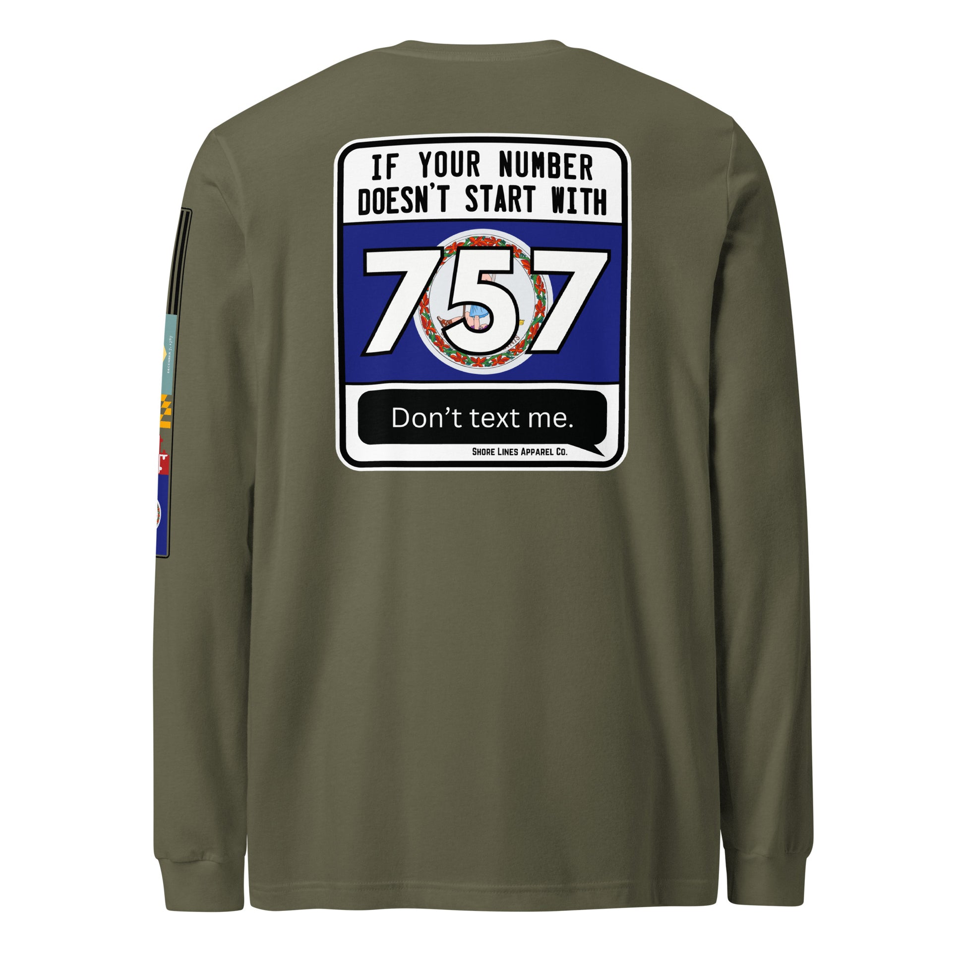 757 Area Code | Core LS P-militarygreen-Shore Lines Apparel Co.