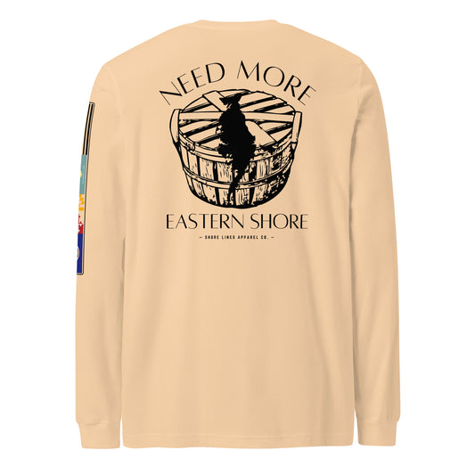 Need More Eastern Shore premium long sleeve tee in Sand Dune, back view by Shore Lines Apparel Co.