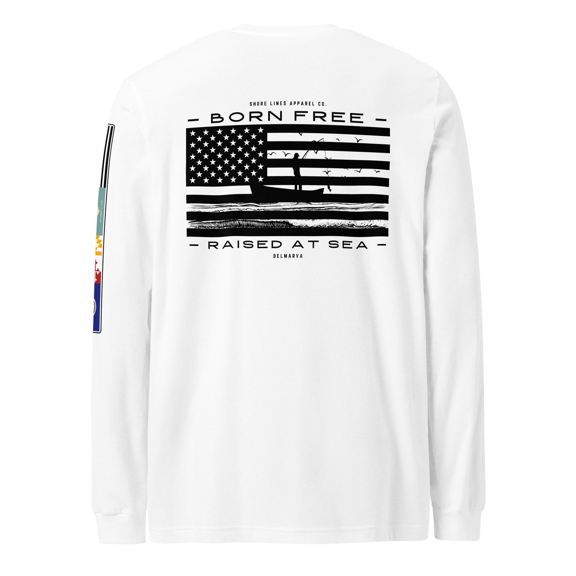 Born Free Raised at Sea | Core LS P-white-Shore Lines Apparel Co.