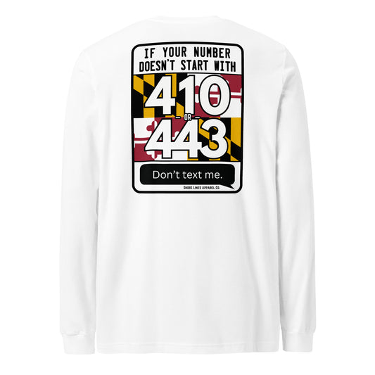410/443 Area Code | Core LS-white-Shore Lines Apparel Co.