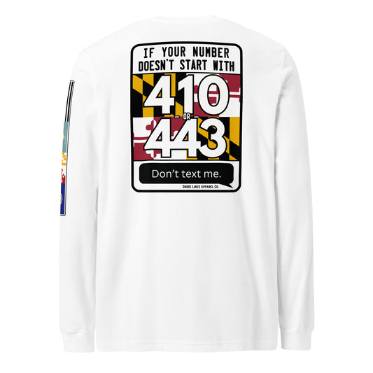 410/443 Area Code | Core LS P-white-Shore Lines Apparel Co.